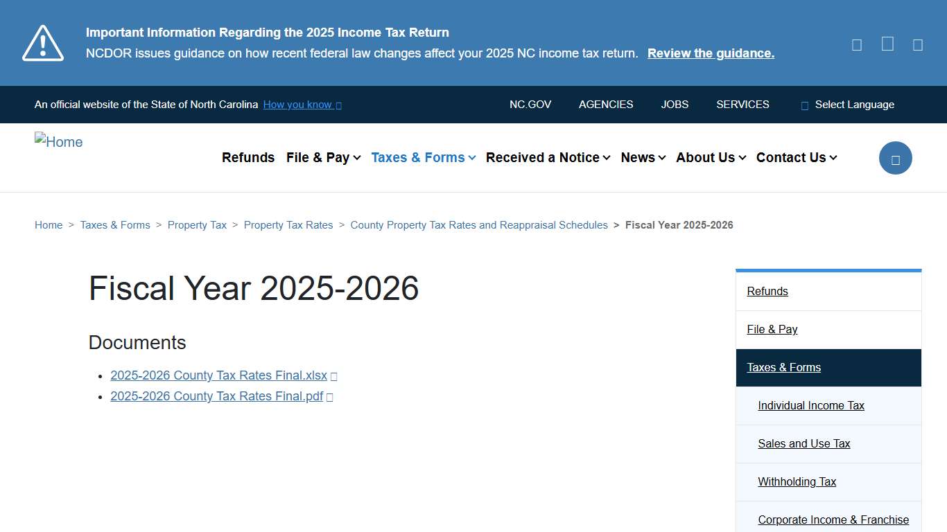 Fiscal Year 2025-2026 NCDOR